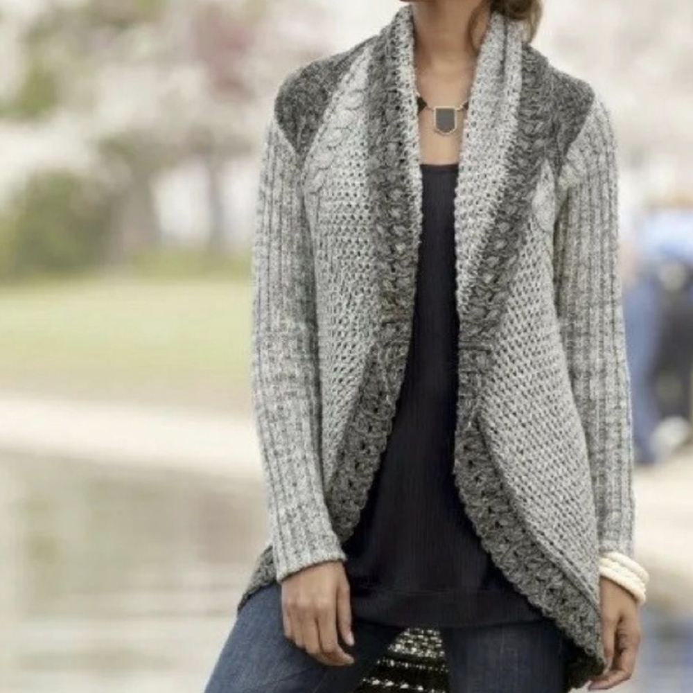 Cabi Circle Cardigan Open Front Lagenlook Chunky Knit Textured Shadow Gray Small